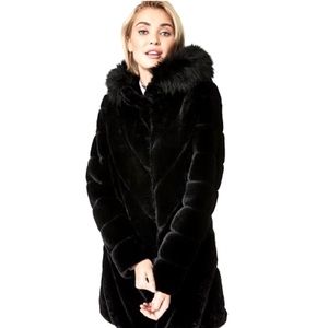 Calvin Klein Hooded  Faux-Fur Coat